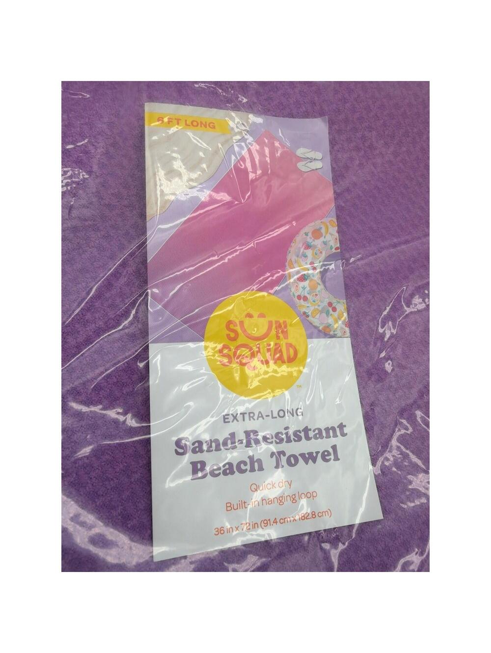Sun Squad Extra Long Sand Resistant Beach Towel Purple 36x72 Quick Dry New